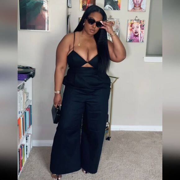 Future Collective Jenny K. Lopez Black Strappy Cut Out Wide Leg Jumpsuit NWT 28W - Picture 3 of 11